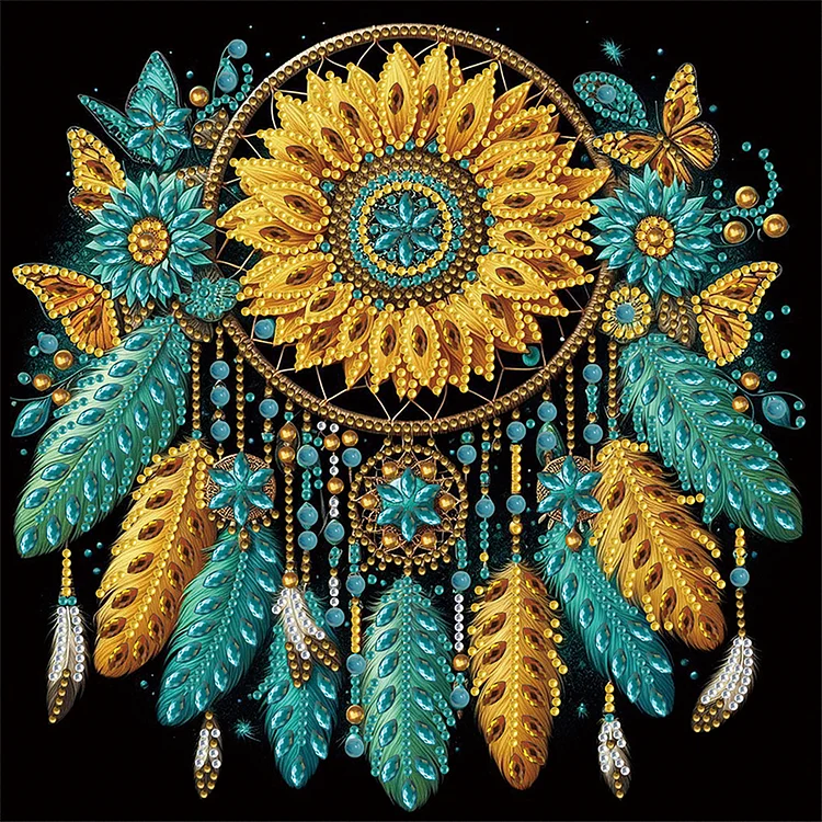 Sunflower Dream Catcher 30*30cm (Canvas) Special Shaped Drill Diamond Painting gbfke