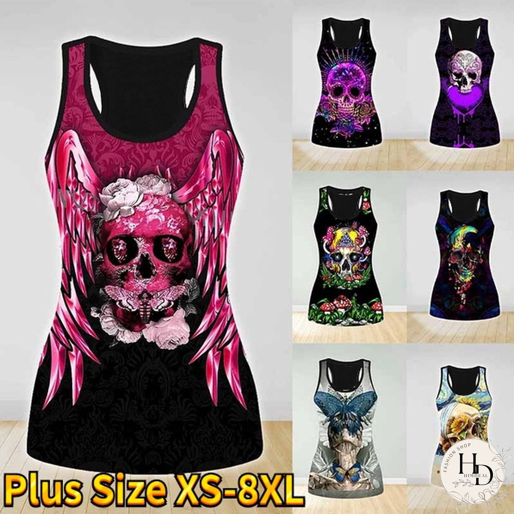 Womens Fashion Skull Print Punk Vest Slim T-shirt