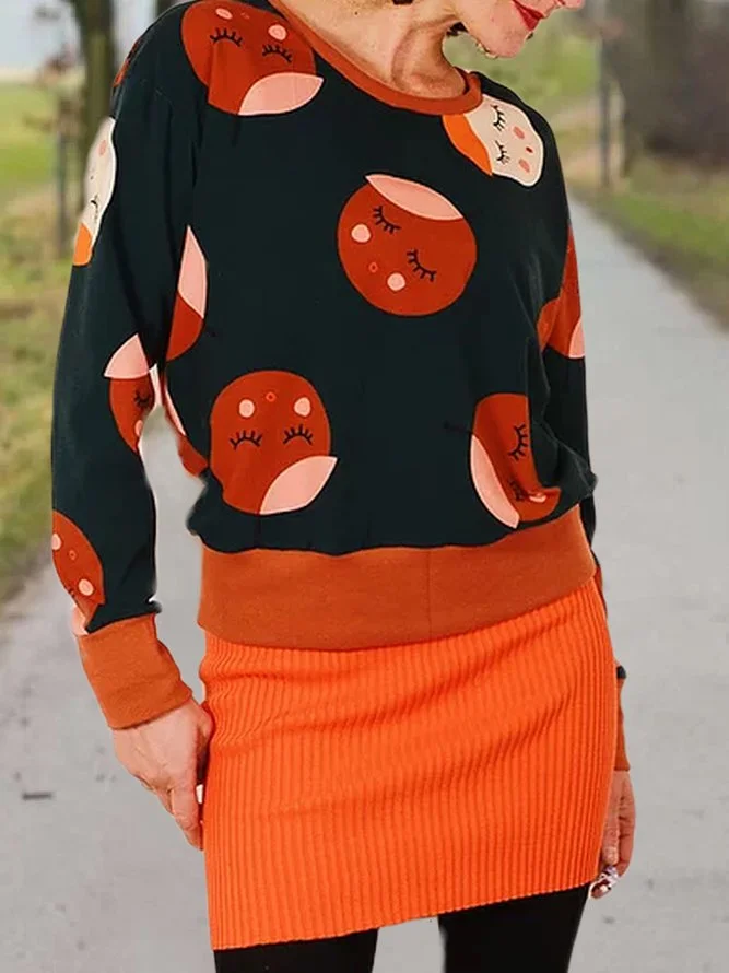 Printed Long Sleeve Crew Neck Casual Sweatshirt Zaesvini