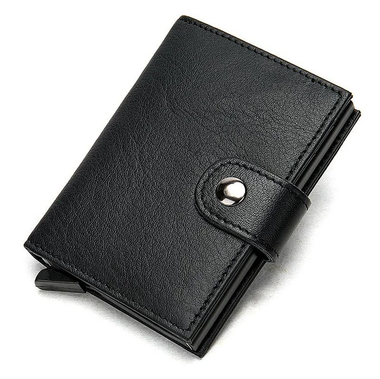Simple Design RFID Protection Magnetic Closure Two Fold Genuine Leather Card Holder Mini Wallet