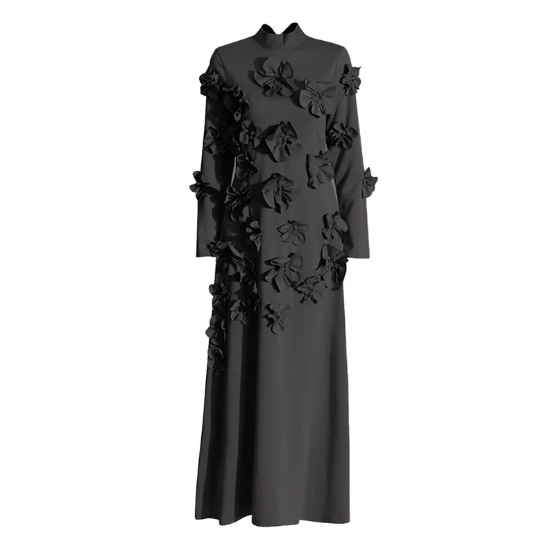 Yyvonne French Elegant Style High-End Dress 2025 Summer New T-Shirt Spliced Three-Dimensional Flower Decoration Dress