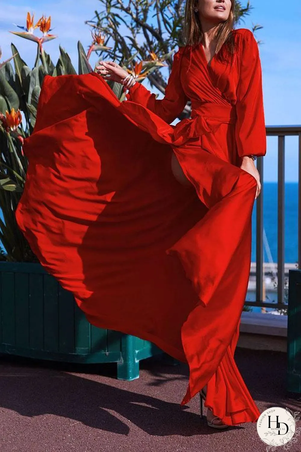 V-Neck Slit Design Sexy Maxi Dress P16338
