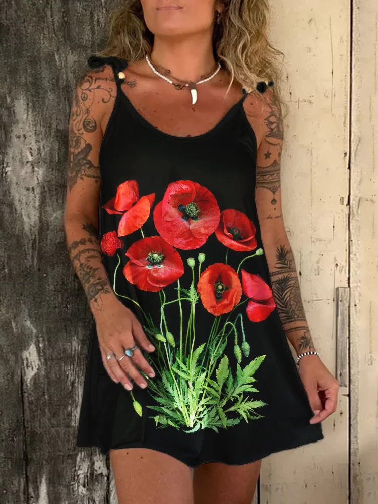 Poppy Botanical Art Cami Mini Dress