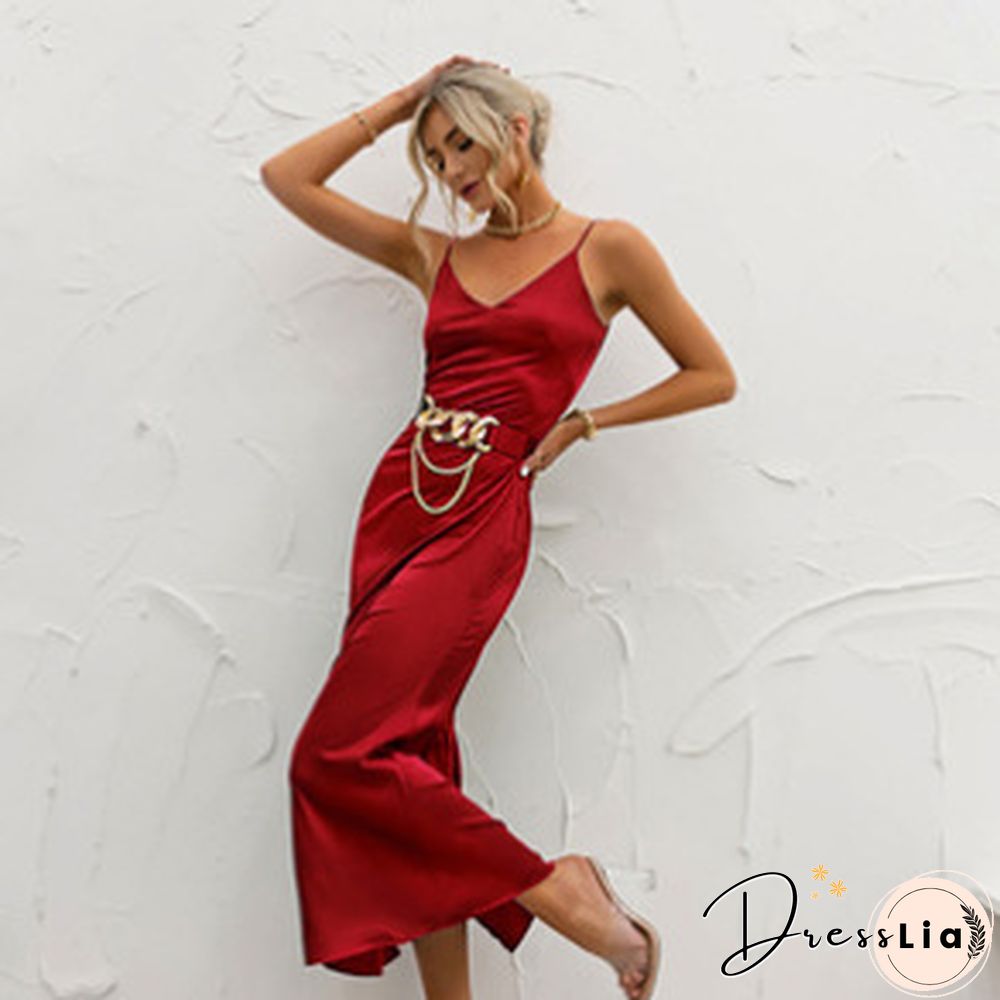 Unireal Summer Women Satin Slip Dress Spaghetti Strap Vintage Green Black Silk Sexy Long Party Dress