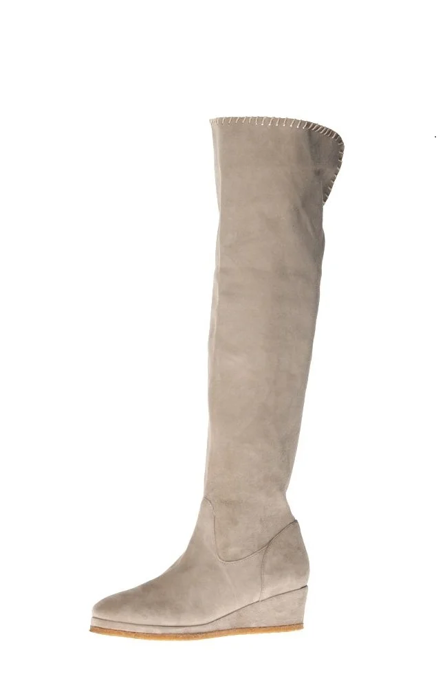 Beige Platform Knee-high Suede Boots Vdcoo