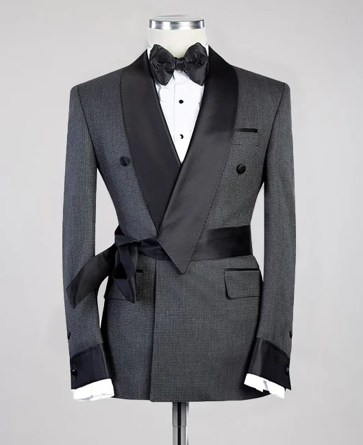 OK Elegant Plain Gingham Shawl Lapel Slim Fit Tuxedo