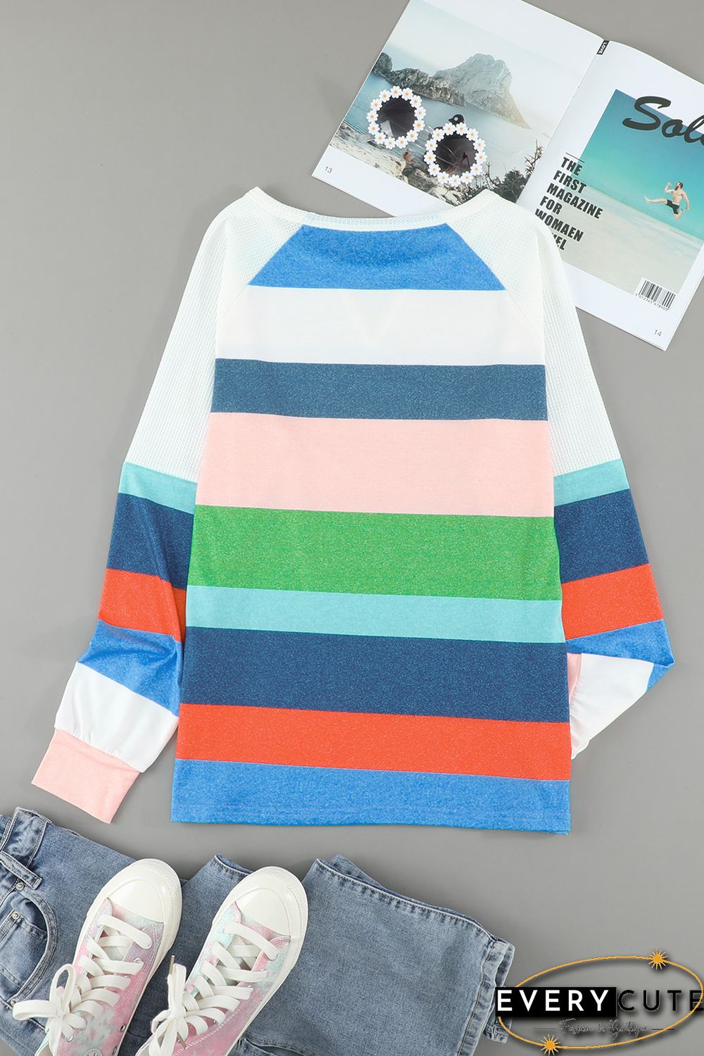 Striped Color Block Long Sleeve Blouse