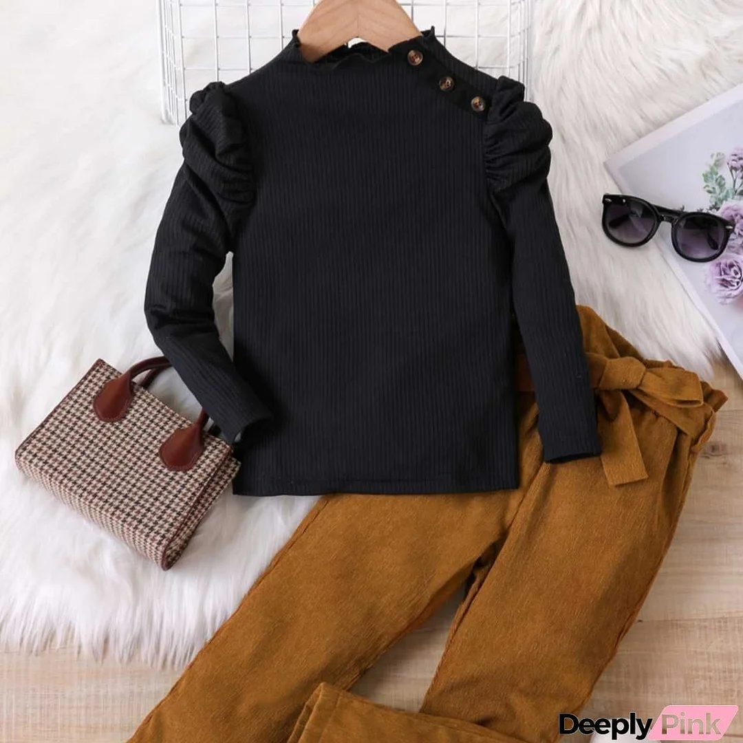 Knit Top and Tie Belt Pants Set