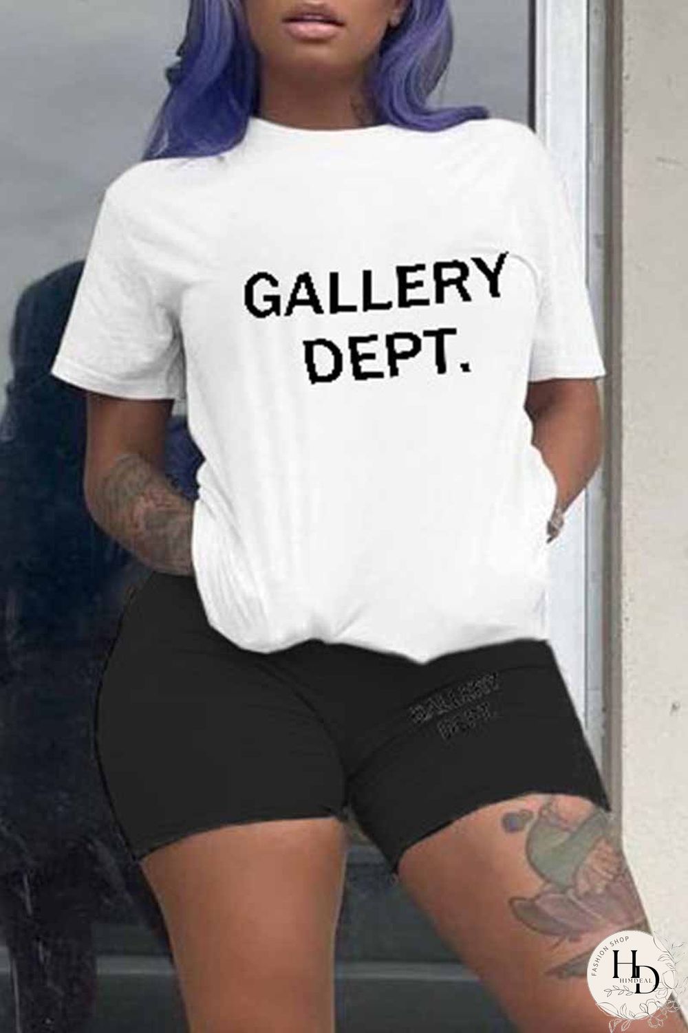 Black Casual Print Letter O Neck Short Sleeve Two Pieces