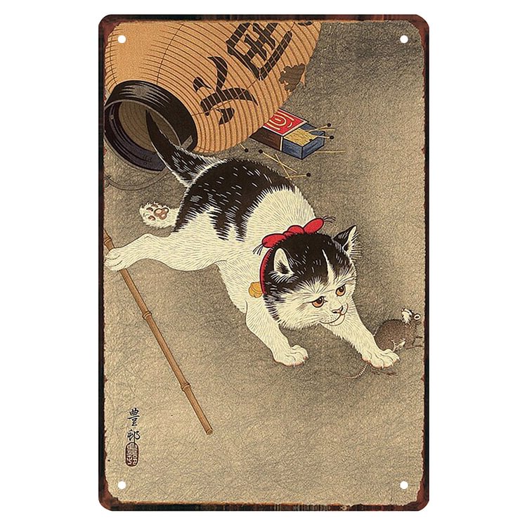 Japanese Samurai Tattoo Cat - Vintage Tin Signs/Wooden Signs - 7.9x11.8in & 11.8x15.7in