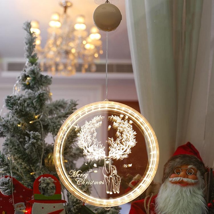 Christmas Elk Snowman Santa Claus LED Light Window Decoration