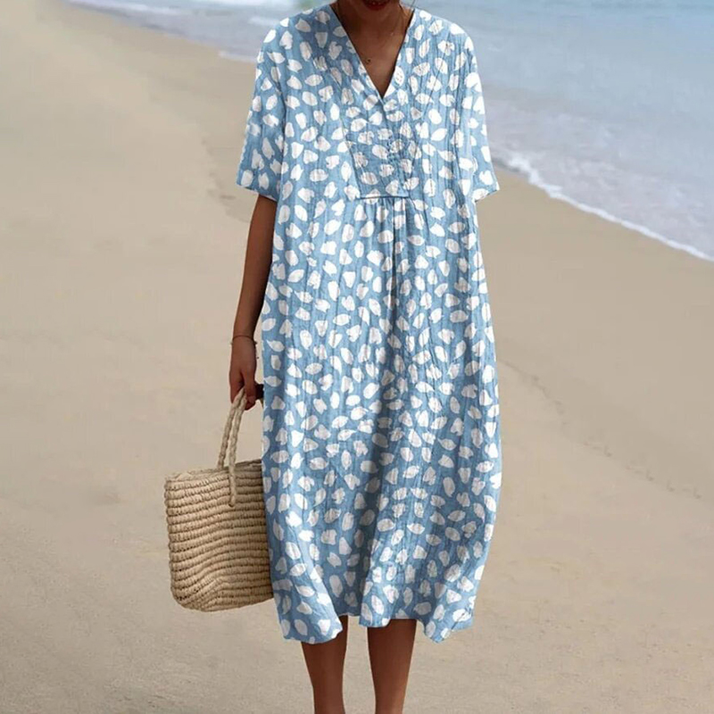 Comstylish Women's Retro Art Print Casual Cotton Dress