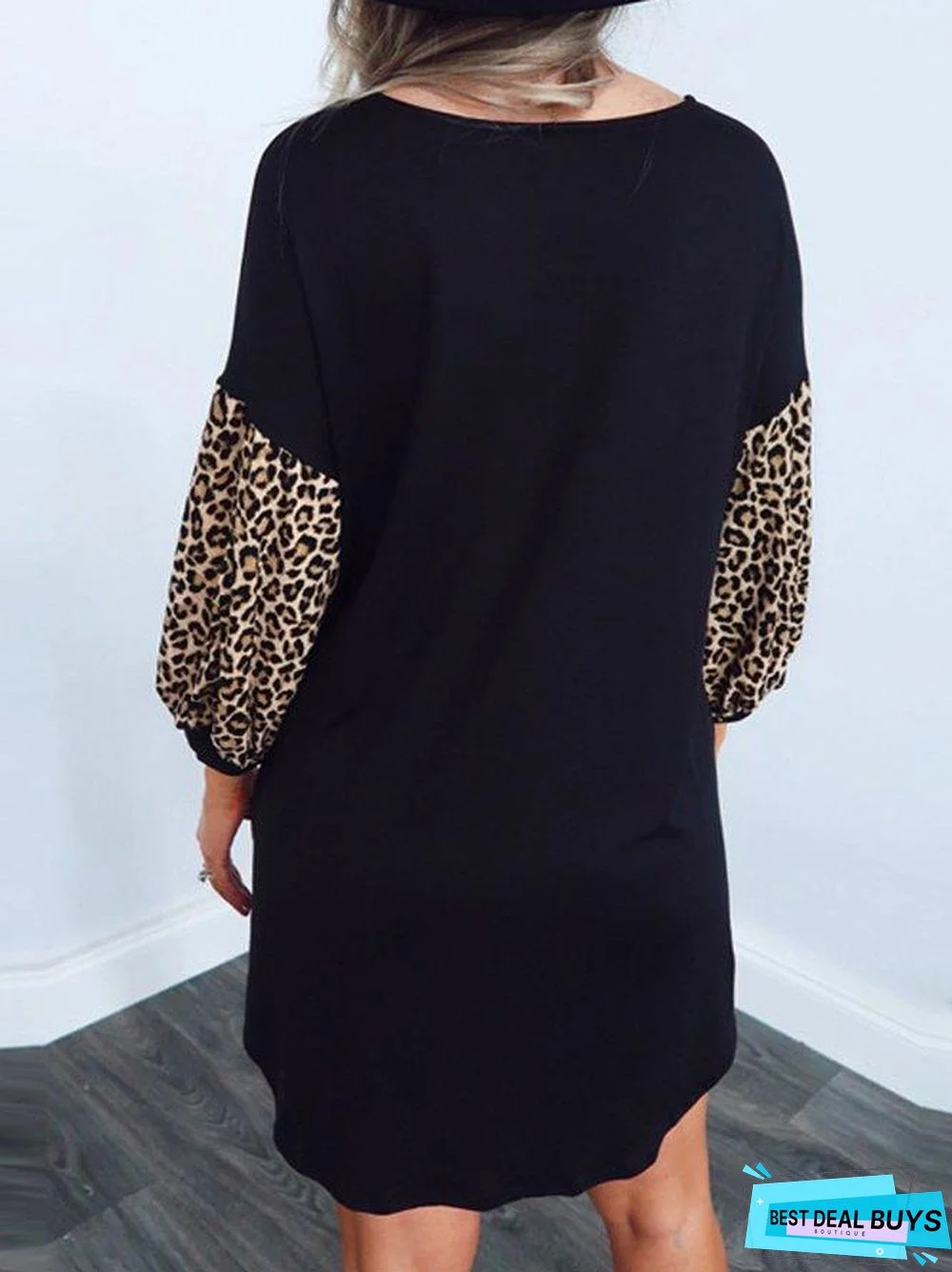 Leopard Loosen Round Neck Dresses Black Dresses
