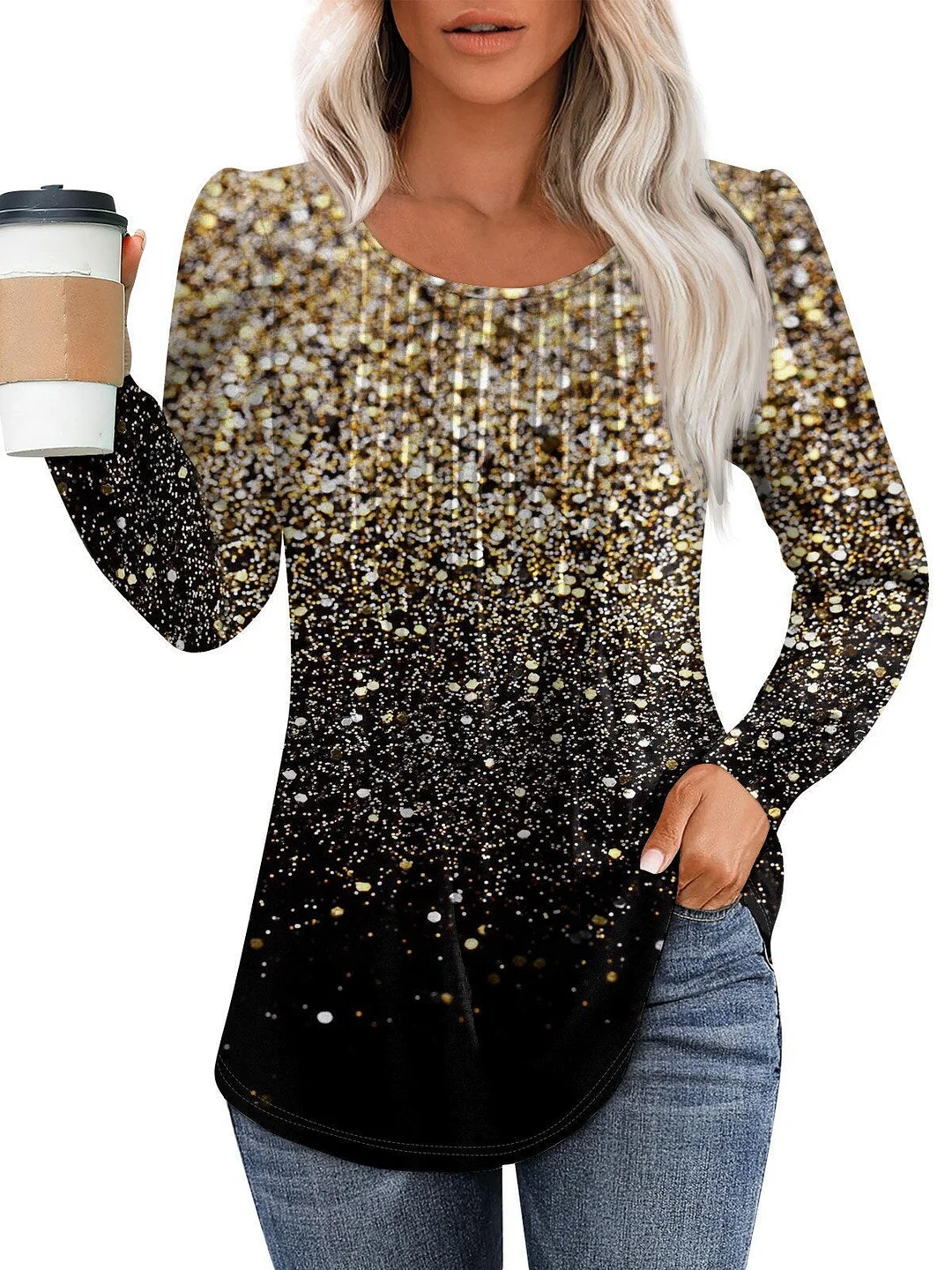 Women's Long Sleeve Scoop Neck Printed Graphic Tops