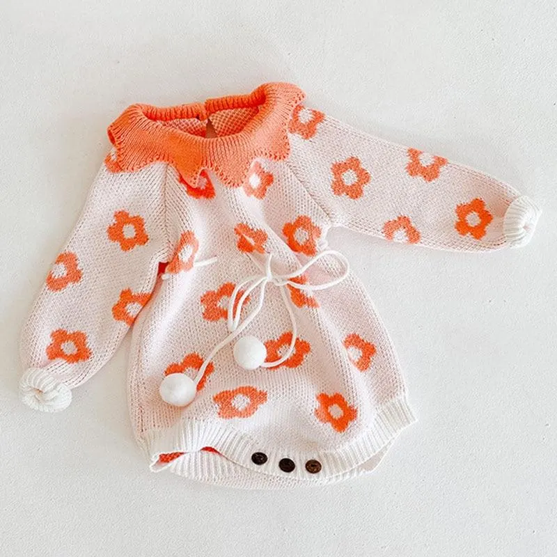 Cute Autumn Winter Infant Baby Girls Bowknot Rompers Clothing Kids Girl Long Sleeve Knit Rompers Clothes