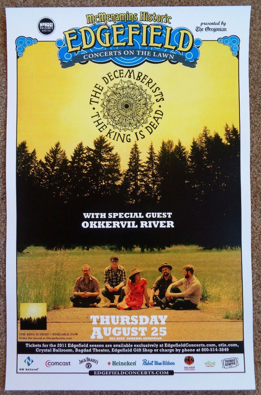 DECEMBERISTS 2011 Gig POSTER Edgefield Portland Oregon Concert