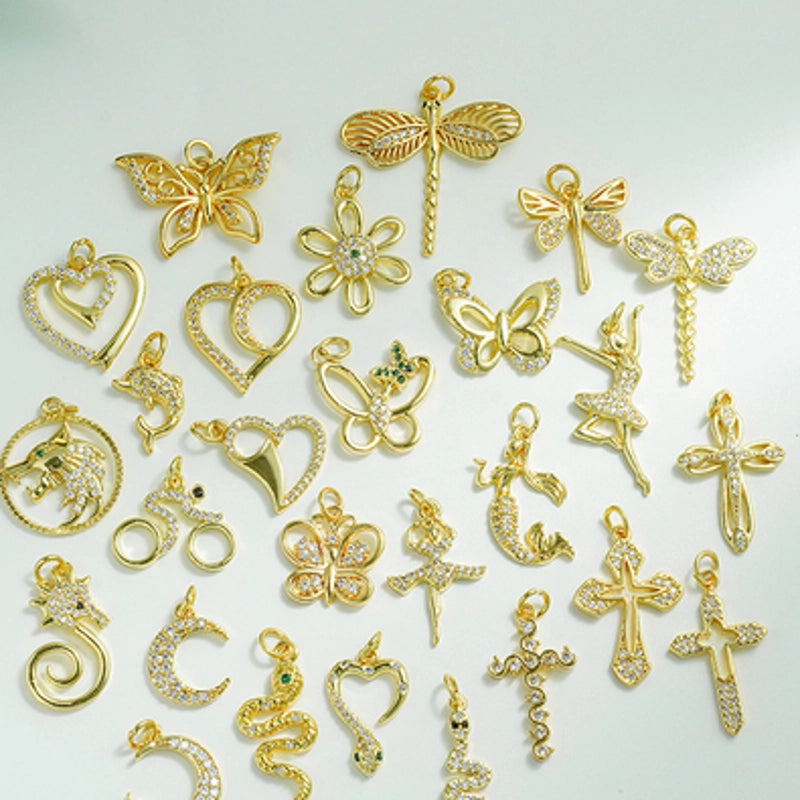 1 Piece 15.5*12mm 21 * 18mm Copper Zircon Moon Dragonfly Butterfly Pendant