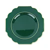 10 Pack | 11" Hunter Emerald Green Hard Plastic Dinner Plates, Disposable Tableware, Baroque Heavy Duty Plates with Gold Rim