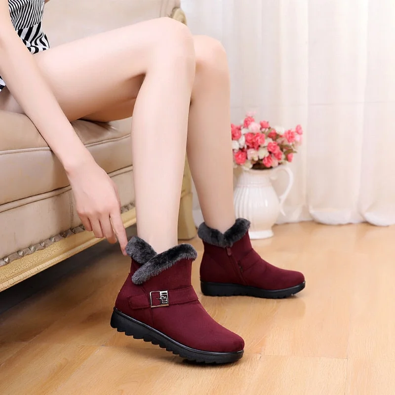 Womens Winter Ankle Boots Snow Boots Short Fur Plush Winter Boots For Women Shoes Ladies Suede Zip Shoes Female Plus Size 43