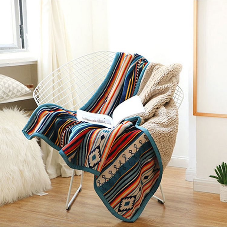 Soft Retro Flannel Fleece Sherpa Bohemian Blanket