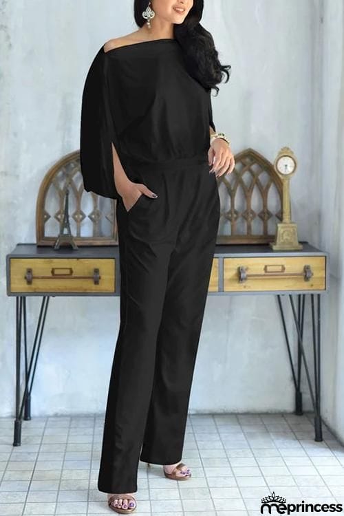 Batwing Sleeve Pockets Jumpsuits