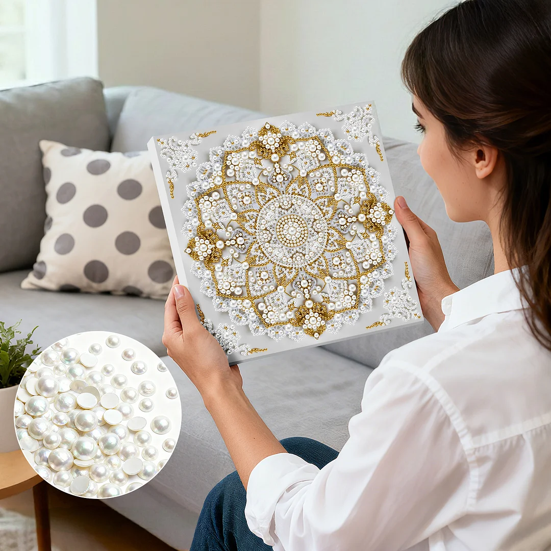 Mandala DIY Pearl Diamond Art Kit for Adults Home Decor 25x25cm With Frame