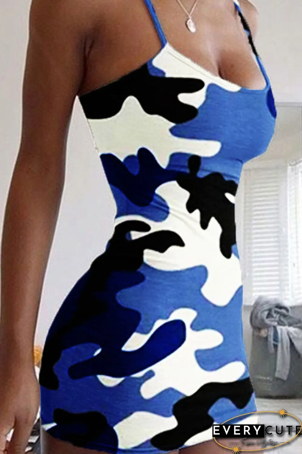 Camouflage Printed Halter Mini Dress