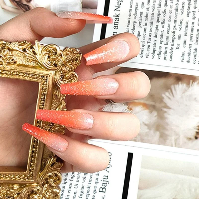 Long French False Nails Gradient Nail Tips With Glue Press On Nail Art Decoration Nude Fake Nail Manicure Tools 1029