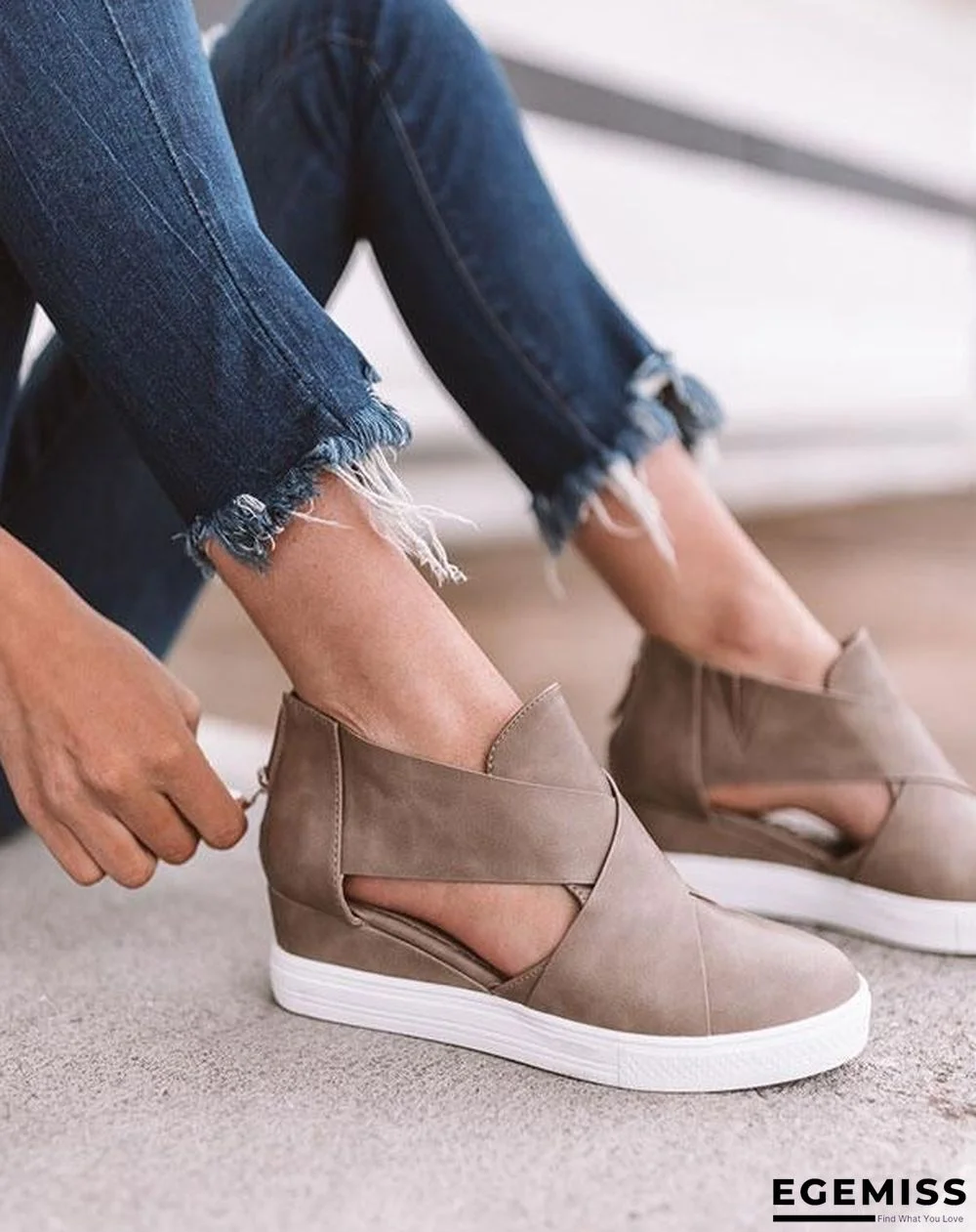 Women Solid High Flats wedges Heel Height Increasing Chunky Platform Vulcanized Sneakers Shoes | EGEMISS