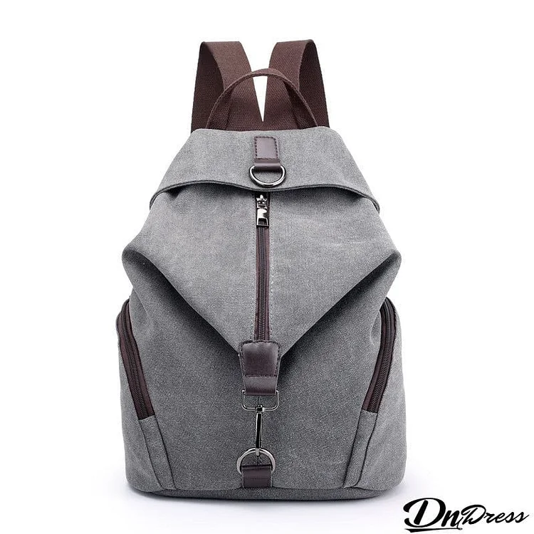 Casual Style Multi-Pocket Zipper Soft-Touch Canvas Durable Lightweight Backpack