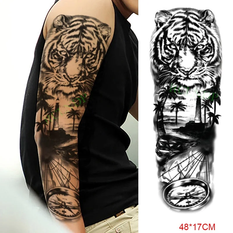 Waterproof Temporary Tattoo Sticker Anubis Ancient Egypt Dog Roma Clock Eye Full Arm Fake Tatto Flash Tatoo Sleeve for Men Women
