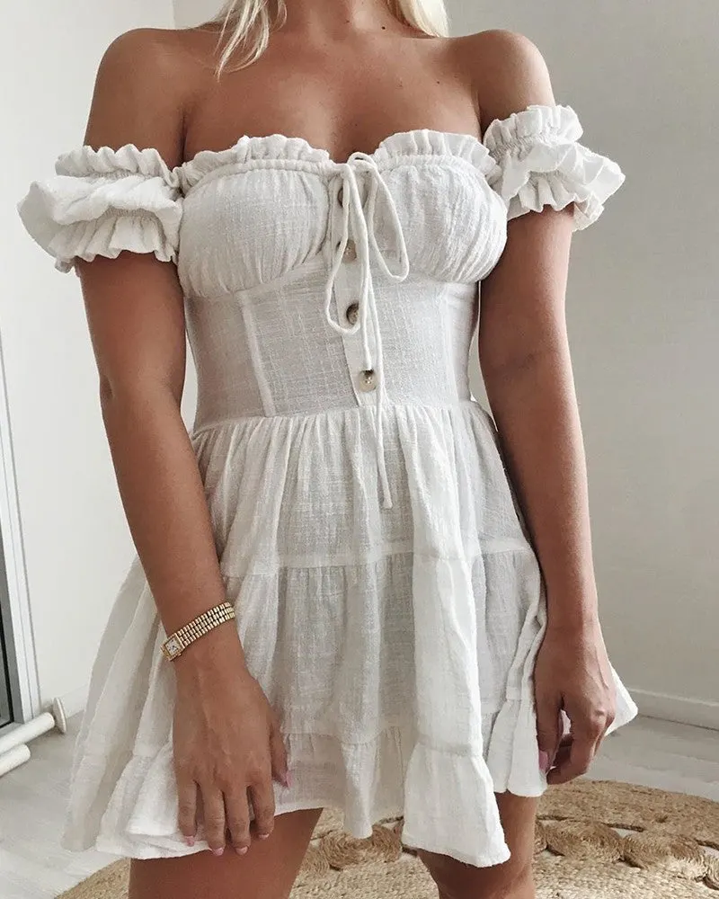 Women's Ruffled Fashion Temperament Sexy Off-Shoulder Dress