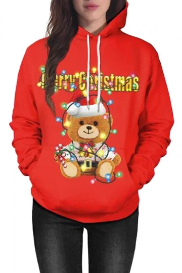 Christmas Teddy Bear Hoodie Tangerine-elleschic