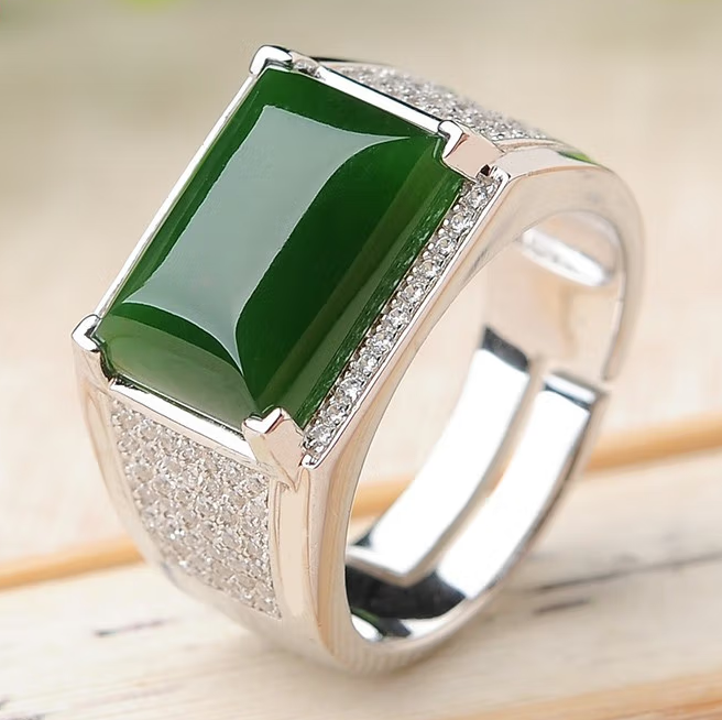 High Standard Jade Ring Original new 925 silver Hetian jade ring Jasper male Gift Ring Natural jade ring with certificate