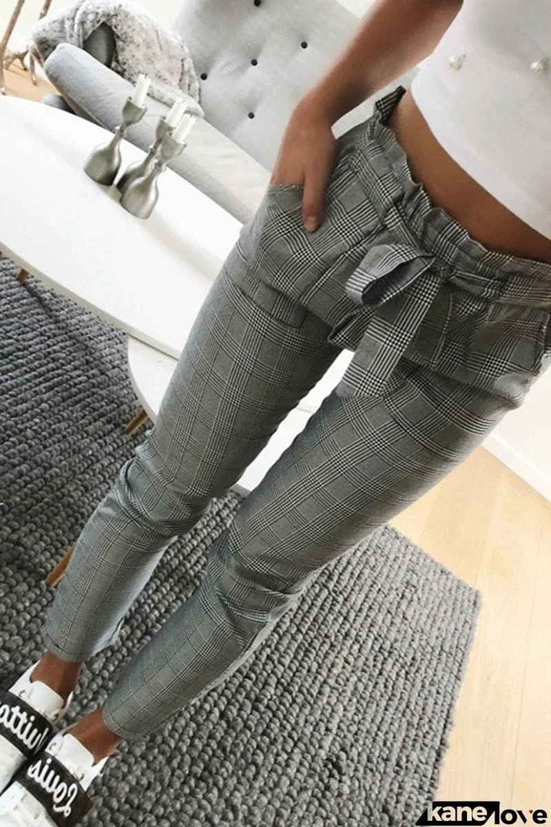 Casual Plaid Patchwork Pocket Pencil Full Print Bottoms