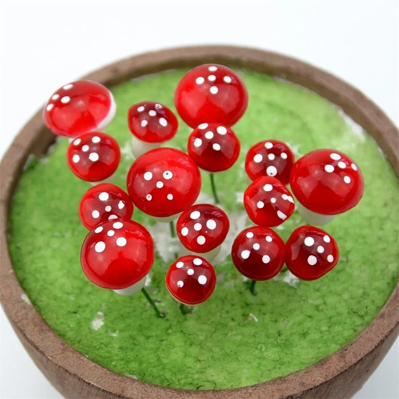 50Pcs  Mini Foam Mushroom Fungus Artificial Plant Flowers Kids Painted DIY Craft Home Party Wreath Holiday Wedding Decoration