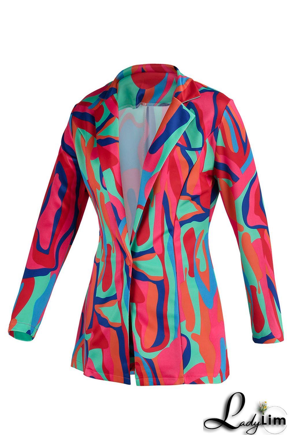 Camel Casual Print Patchwork Buttons Turn-back Collar Long Sleeve Two Pieces