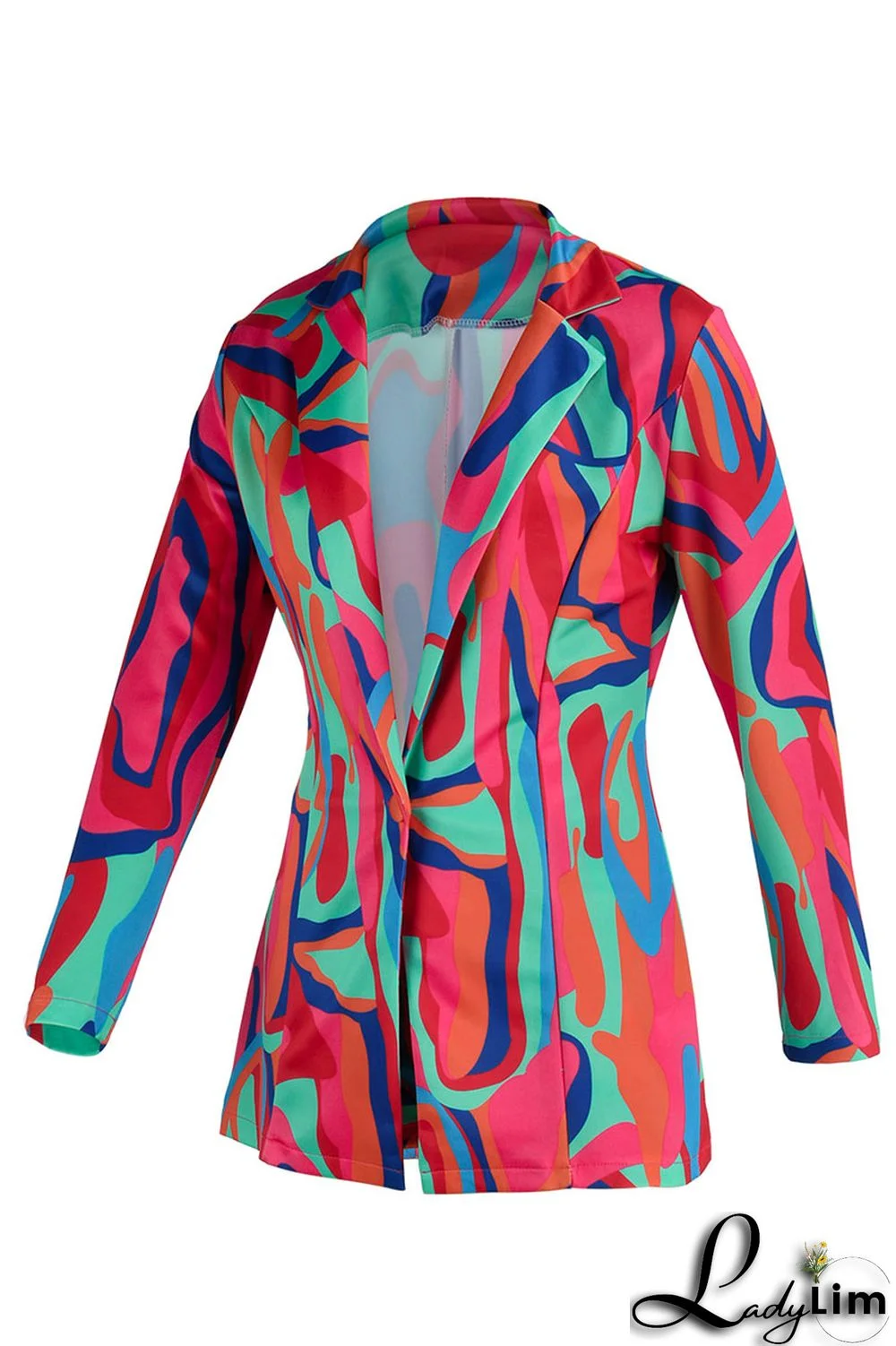 Camel Casual Print Patchwork Buttons Turn-back Collar Long Sleeve Two Pieces