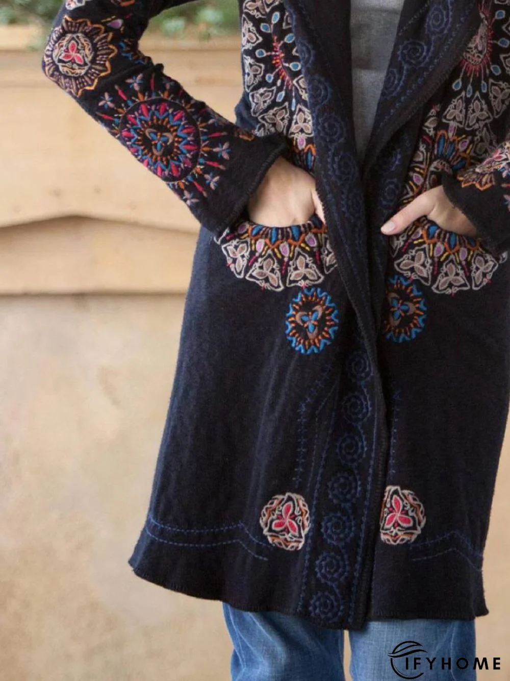 Black Cotton-Blend Casual Cardigan | IFYHOME