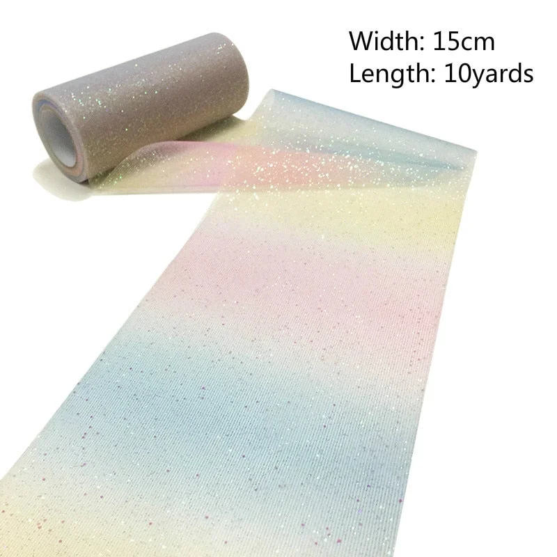 Christmas Gift New 10Yards Rainbow Glitter Tulle Roll Sequin Crystal Organza Fabric DIY Craft Gift Tutu Skirt Birthday Decor Wedding Decoration