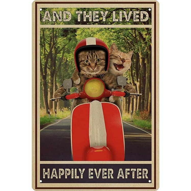 Cat Drives And They Lived Happily Ever After- Vintage Tin Signs/Wooden Signs - 7.9x11.8in & 11.8x15.7in