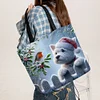 (US Only)4pcs Christmas Linen Tote Bag Handbag Large Capacity Women Shopping Shoulder Bag