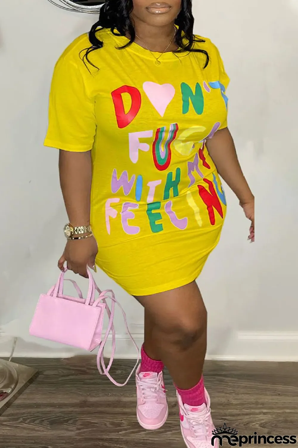 Grey Casual Print Patchwork O Neck Straight Plus Size Dresses