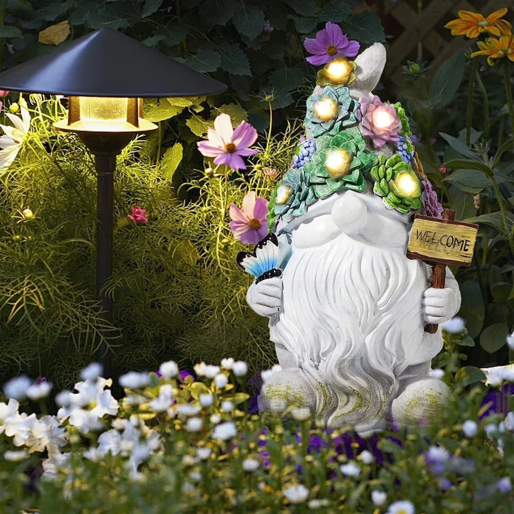 Garden Gnome Statue with Solar LED Lights