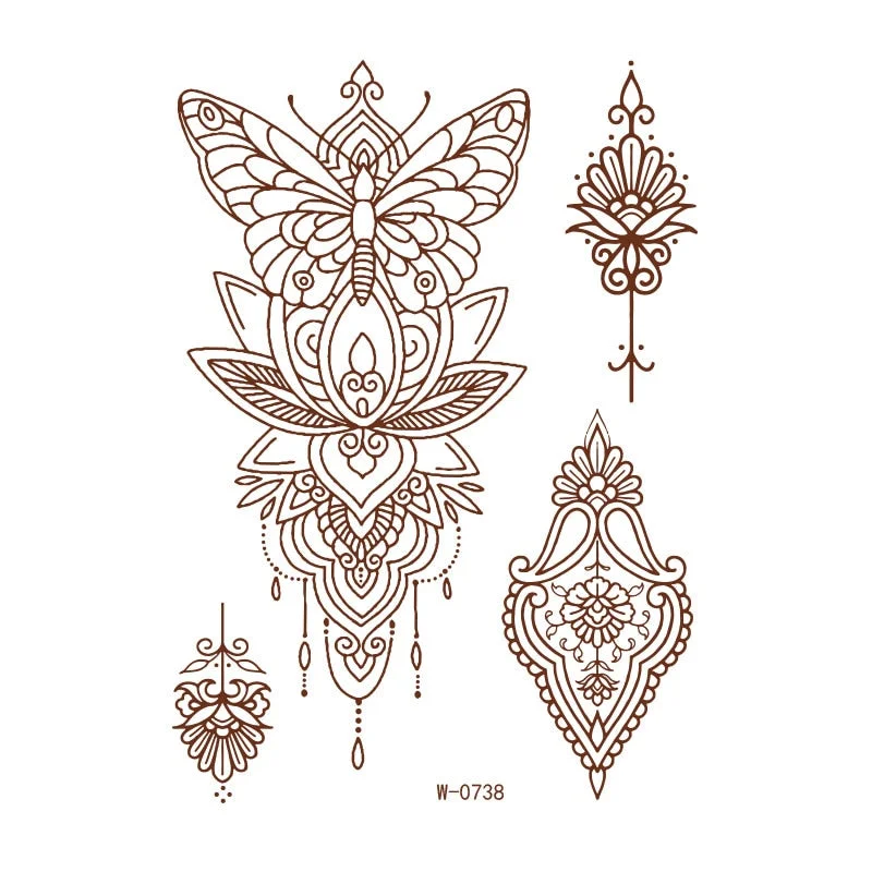 Waterproof Temporary Tattoo Sticker Chest Lace Henna Mandala wedding Flash Tattoos Flower Body Art Arm Fake Tatoo Women Men