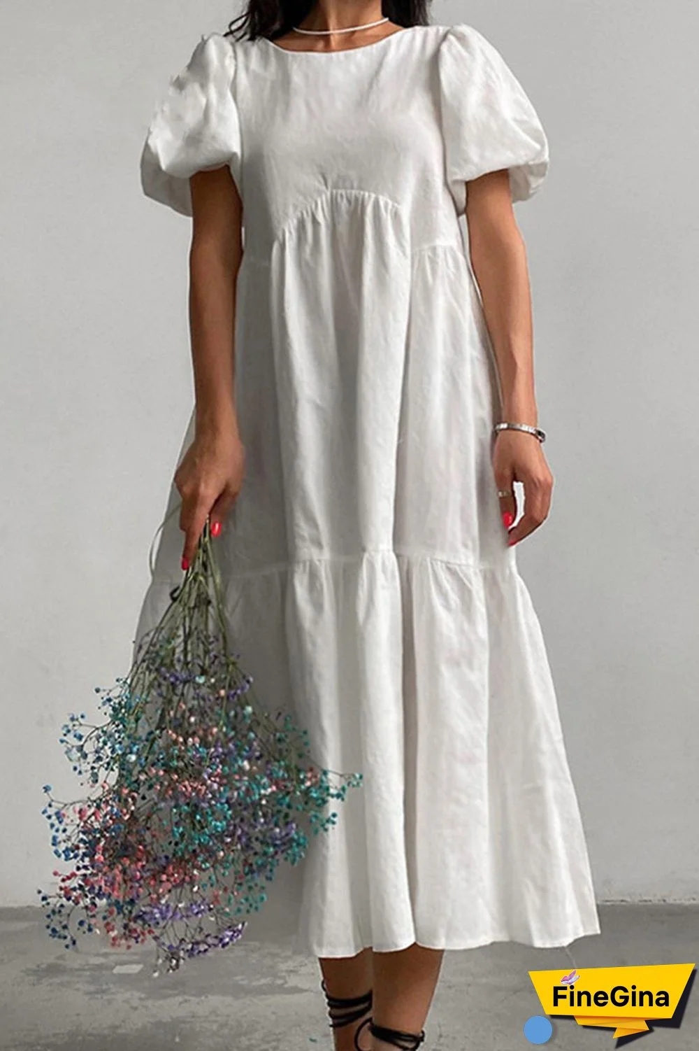 Casual Simplicity Solid Solid Color O Neck Cake Skirt Short Sleeve Dress