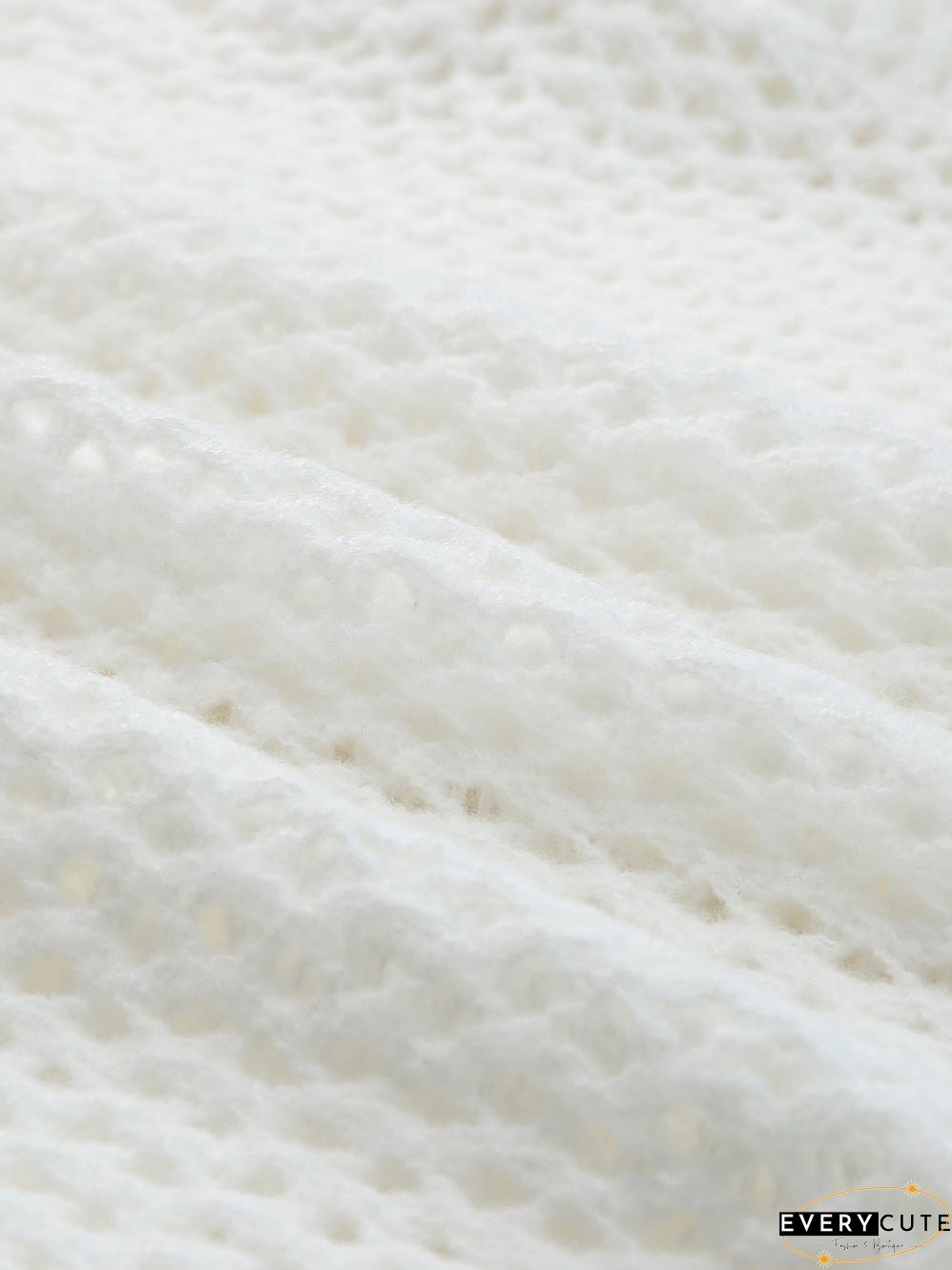 White Crochet Knit V-Neck Button-Up Cardigan