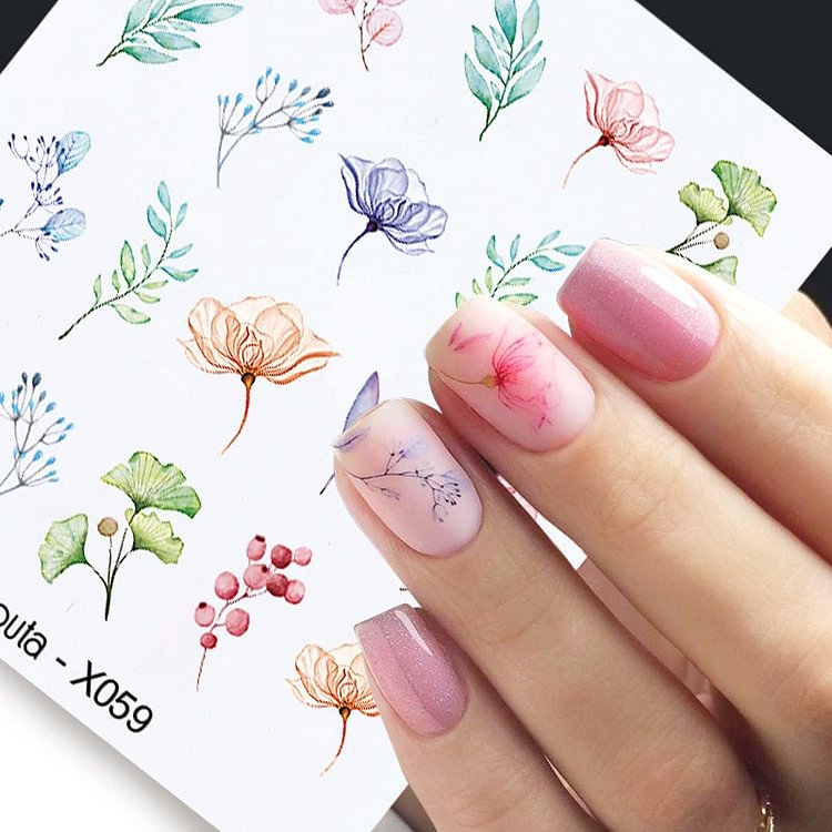 Harunouta Simple Flower Leaves Water Decals Stickers Spring Summer Abstract Face Slider For Nails Fruit Floral DIY Decoration
