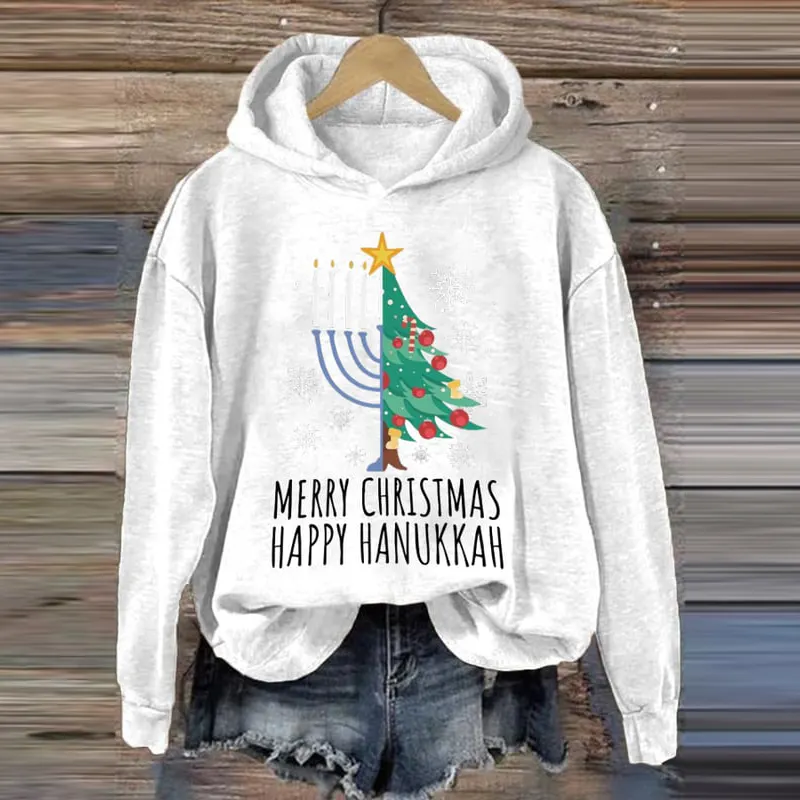 Women's Hanukkah Menorah Print Long Sleeve Hoodie