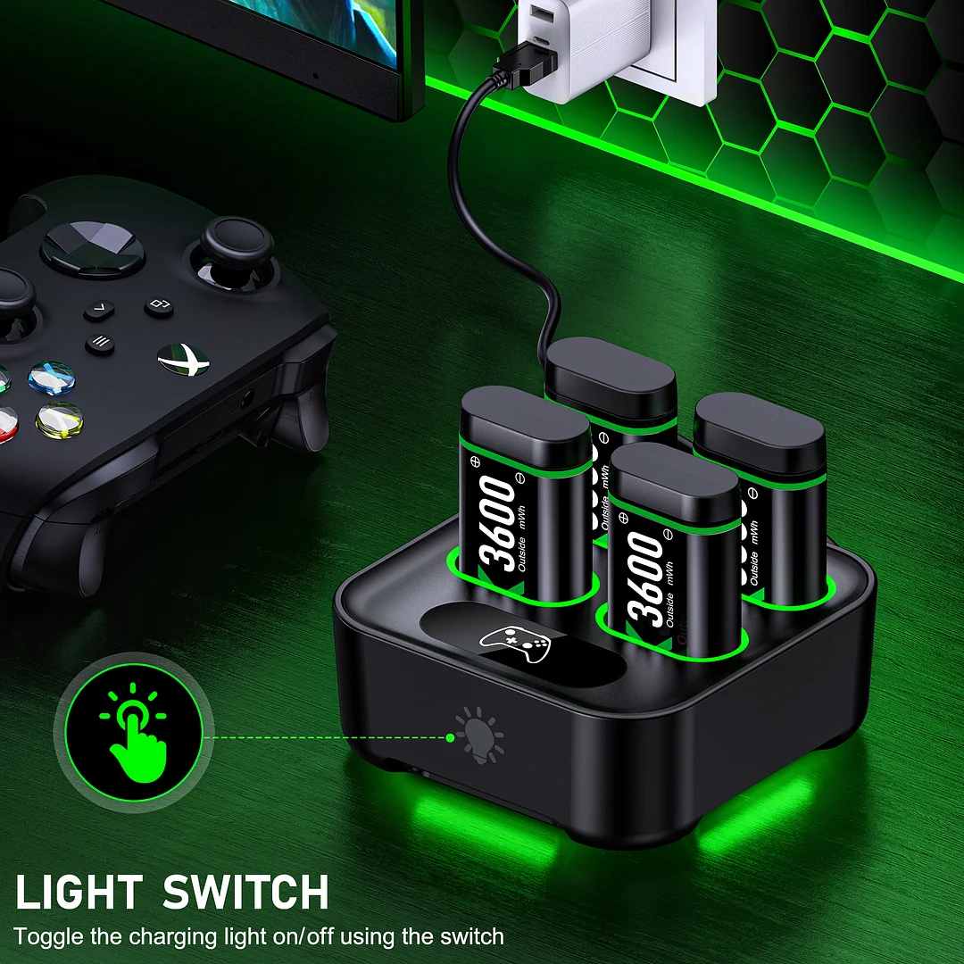 Xbox Controller Charger, QQV Dual Charging Station with 2x5520mWh Rechargeable Battery Packs for Xbox One/Series X|S /Elite Controller Accessories